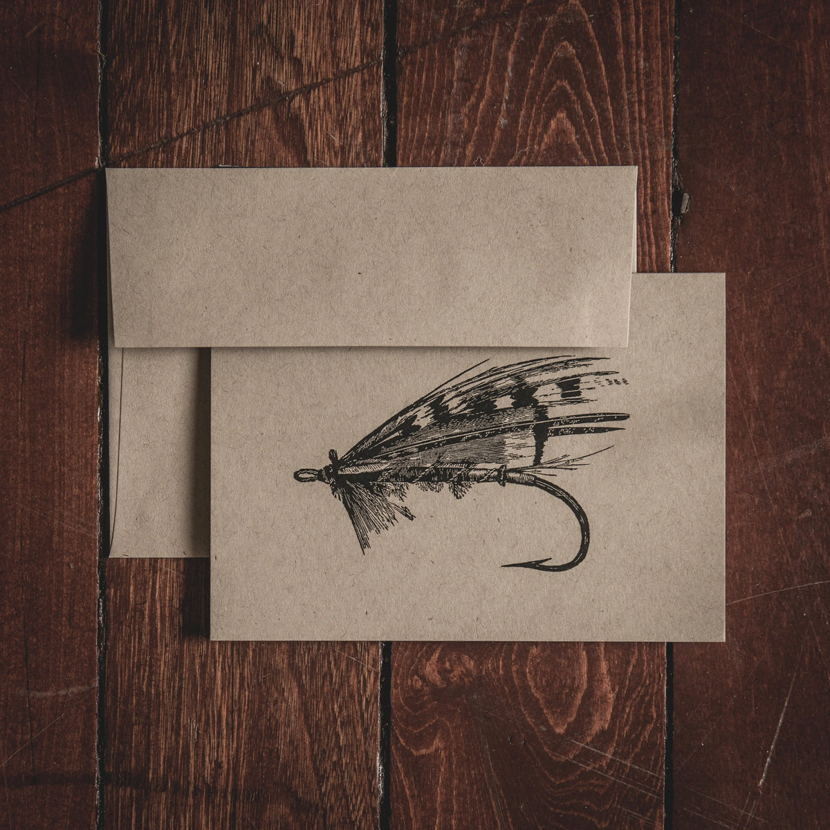Oak & Ink Fly Fish folded kraft note cards with coordinating envelopes