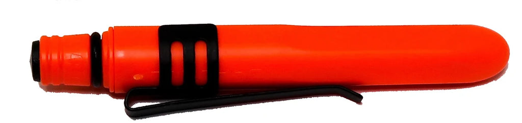 Matte black Pokka Clip attached to an orange Pokka Pocket Pen