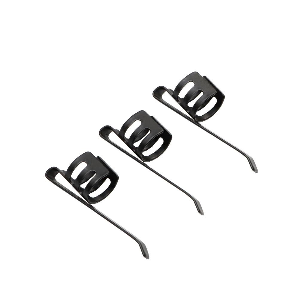 Three matte black spring-steel clips for Pokka Pocket Pens