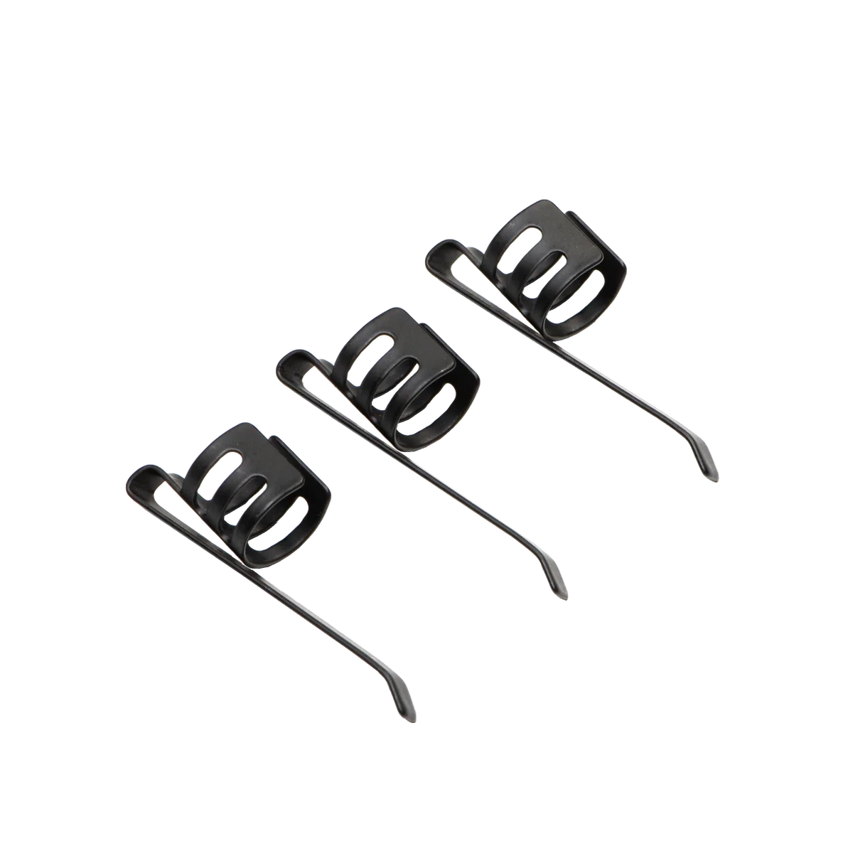 Three matte black spring-steel clips for Pokka Pocket Pens