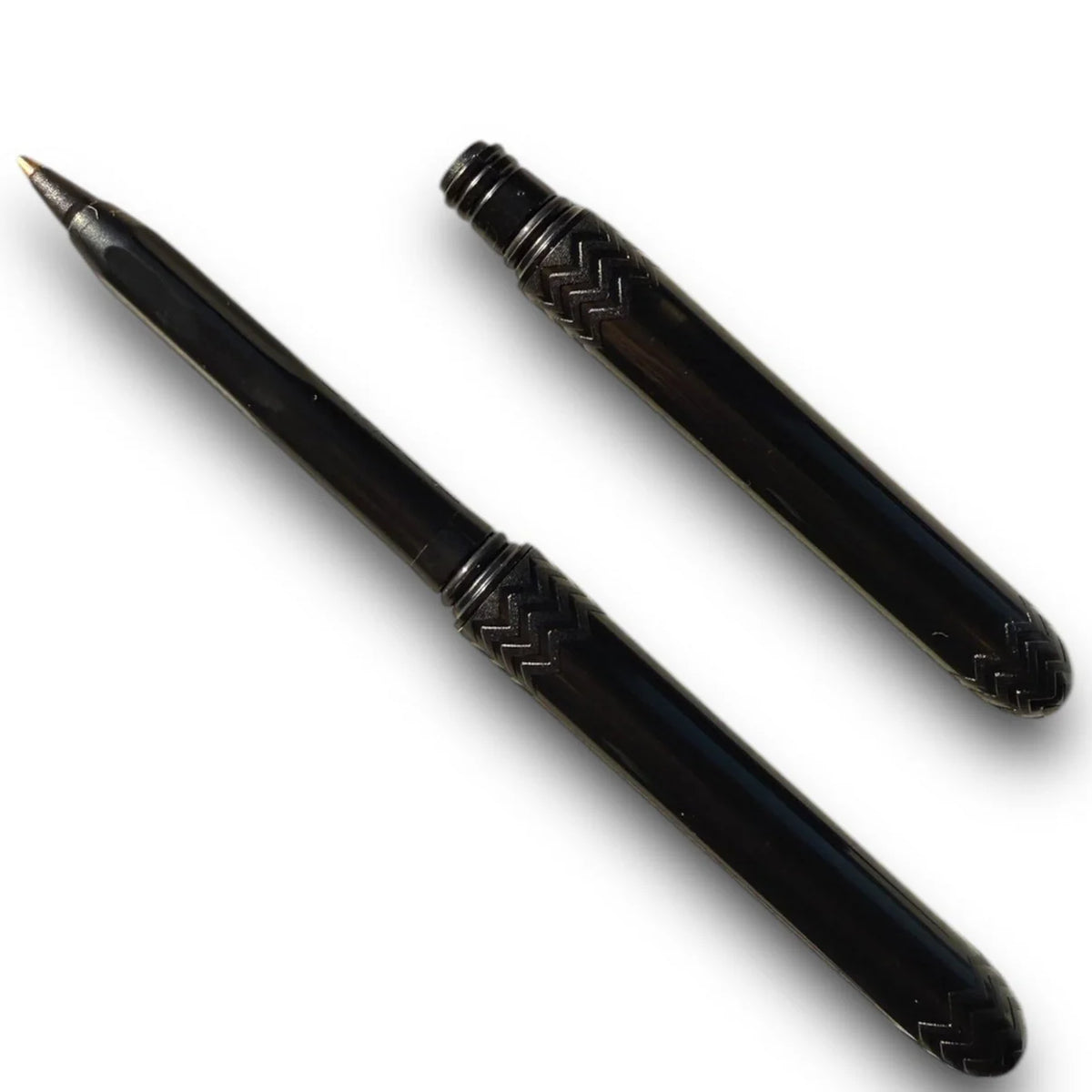Night black Pokka Pocket Pen shown open and capped on a white background